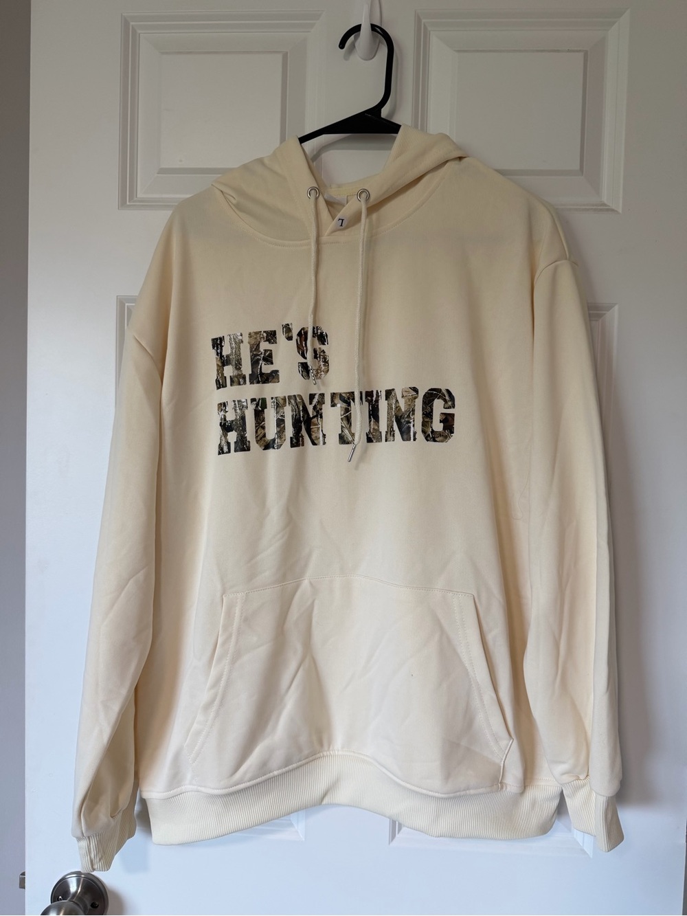 Men's Cream 'He's Hunting' Cotton Hoodie